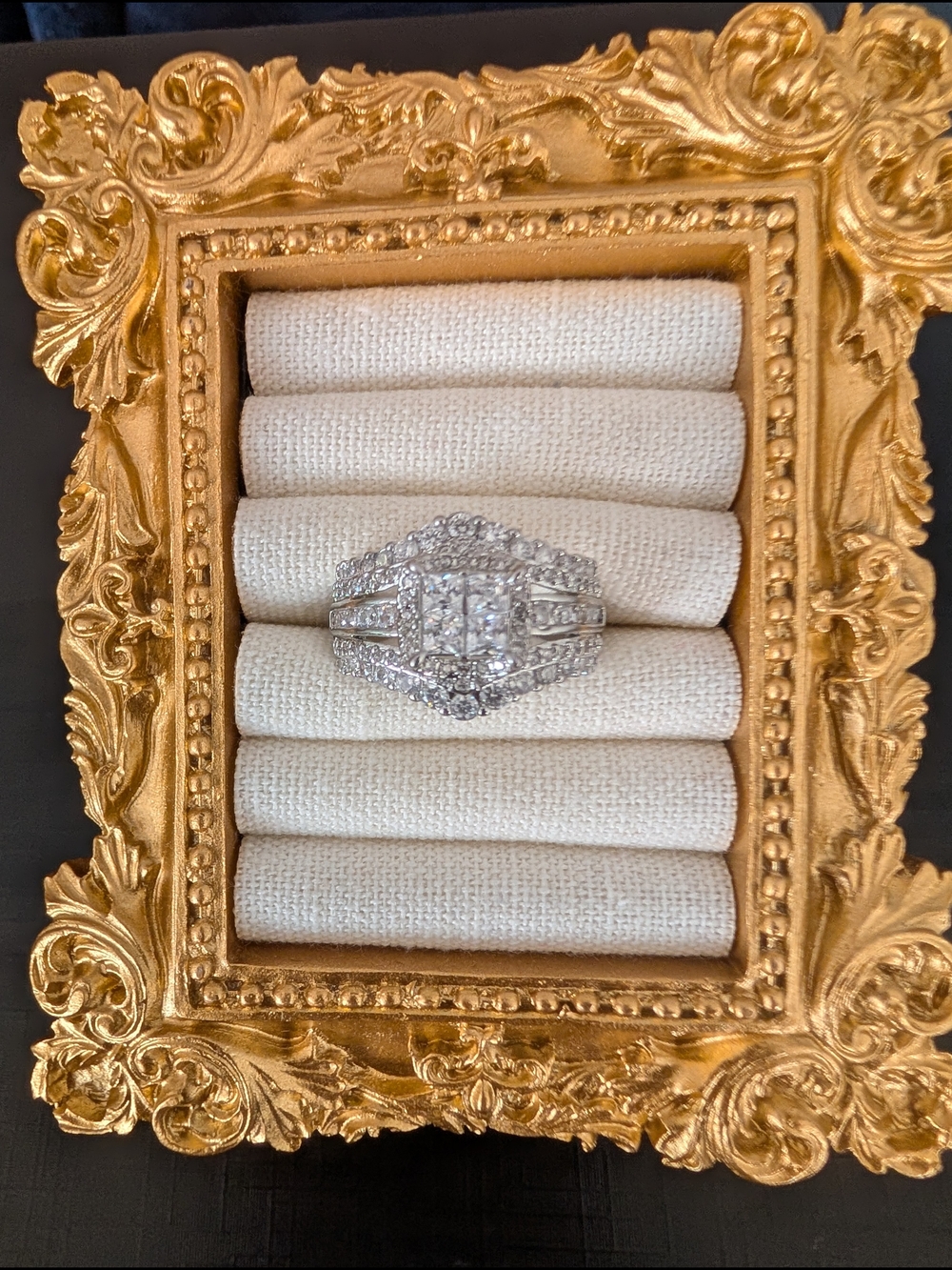 Elegant CZ Diamond Halo Engagement/ Cocktail Ring - 9.5